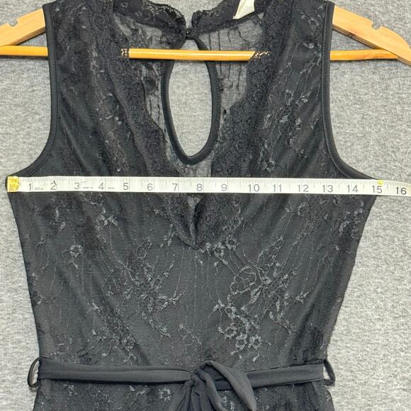 Small Black Lace Jumpsuit Sleeveless Wide Leg One-Piece Belted Goth Glam Whimsy - Picture 4 of 8